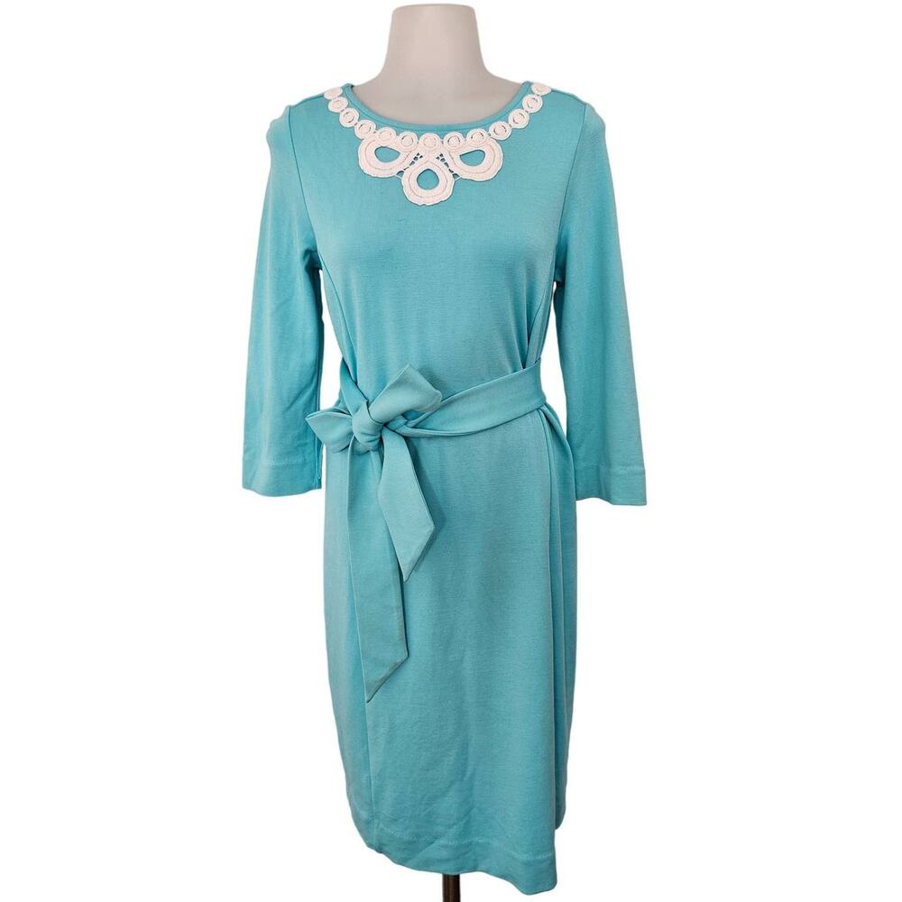Lilly Pulitzer Shorely Blue Jonah Belted Shift Dress 3/4 Sleeve sz Small
